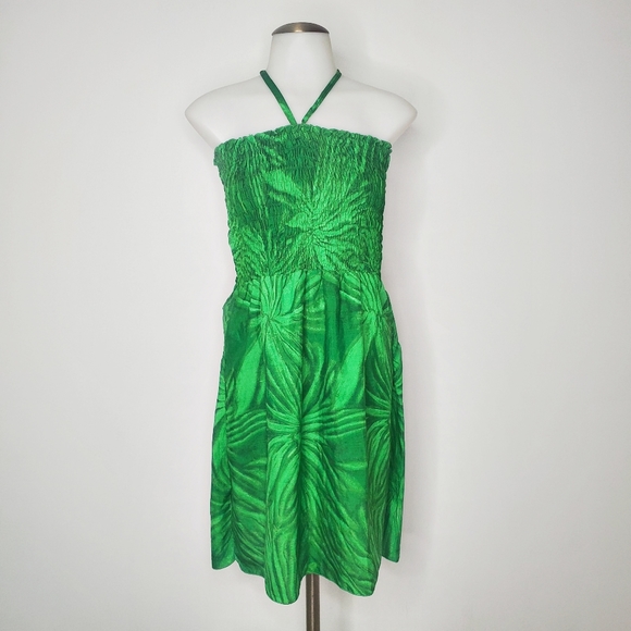 Green Sunburst/ Leaf Halter Strapless Beach Tube Dress - Picture 2 of 7